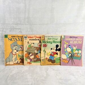 Lot of 4 Vintage 1960s Walt Disney Comics –‎ Donald Duck, Mickey Mouse, Scamp